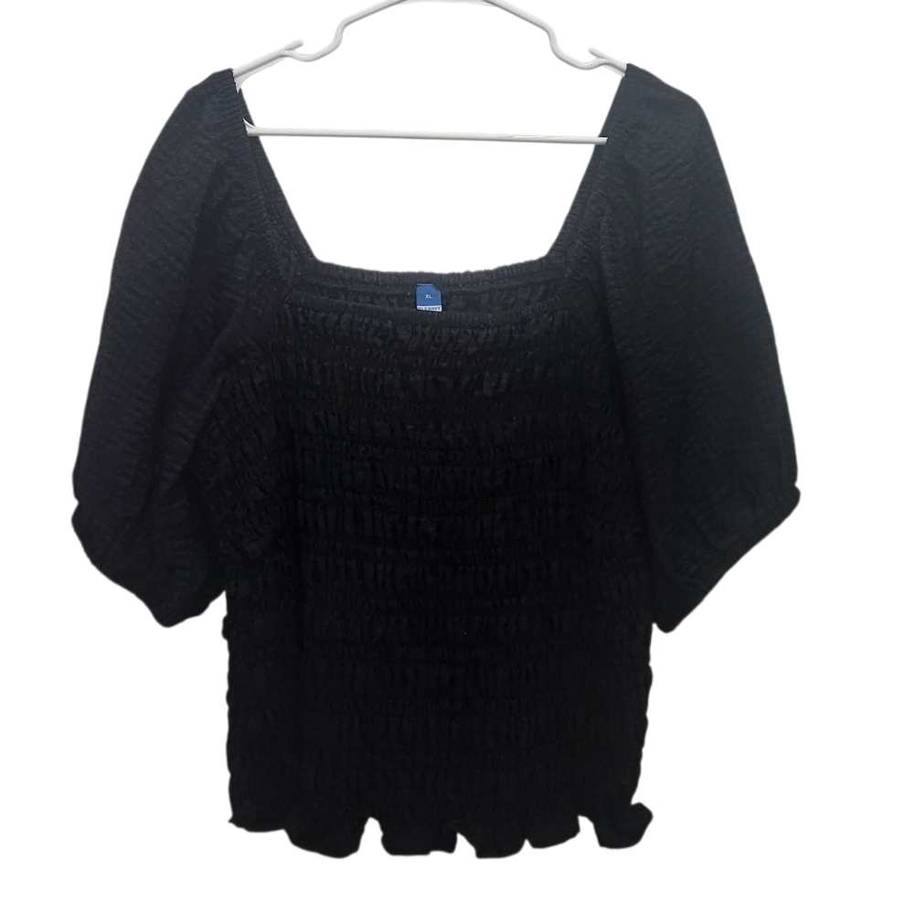 Old Navy Off Shoulder Black Smocked Puffed Sleeve Top Size XL Coquette Whimsical